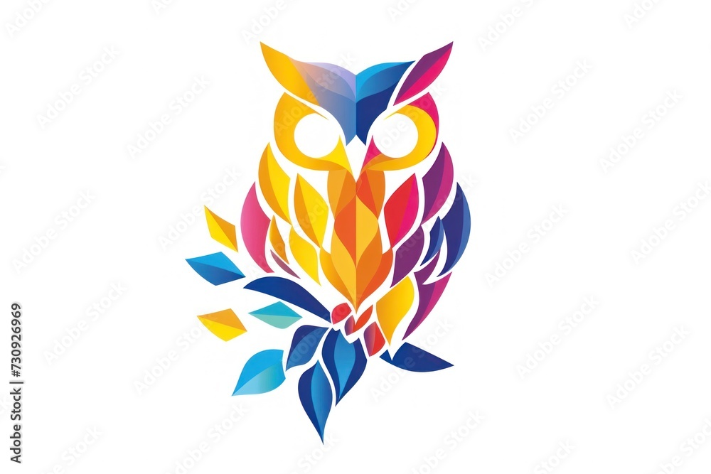 Obraz premium Colorful Flat Design Logo of a Stylized Owl With Abstract Feather Pattern