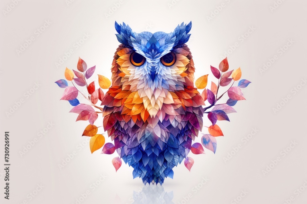 Colorful Flat Design Logo of a Stylized Owl With Abstract Feather Pattern
