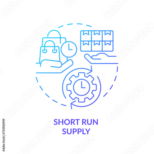 Short run supply blue gradient concept icon. Goods and services over brief period. Round shape line illustration. Abstract idea. Graphic design. Easy to use in brochure marketing