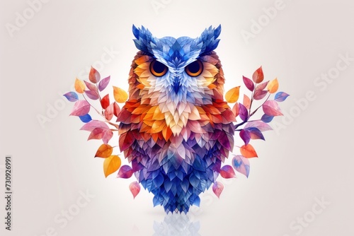 Colorful Flat Design Logo of a Stylized Owl With Abstract Feather Pattern