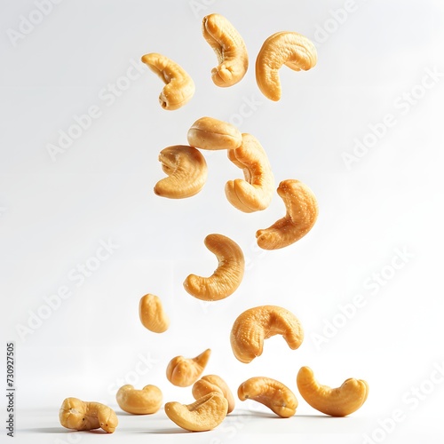 cashews are falling down on a white background