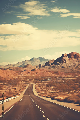 Winding desert highway in Arizona retro photo