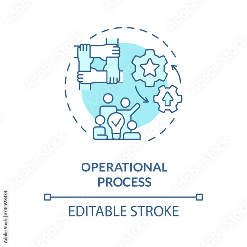 Operational process soft blue concept icon. Circle member fulfill certain duties. Effectively work. Round shape line illustration. Abstract idea. Graphic design. Easy to use in promotional material