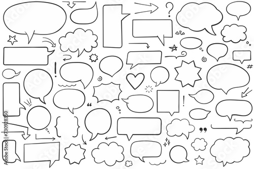 Collection of hand drawn speech bubbles, arrows and other design elements