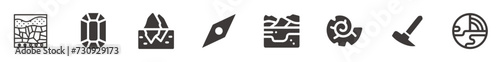 Fill and line style icon set related to geology. Geology related abstract icon sets.