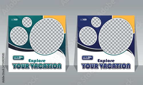 Vector modern travel agency and tourism social media post template design