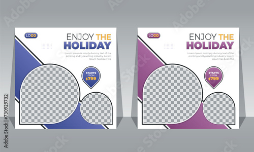 Vector modern travel agency and tourism social media post template design