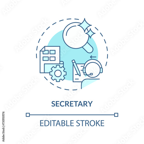 Secretary soft blue concept icon. Correspondence management. Accountabilities of employees. Round shape line illustration. Abstract idea. Graphic design. Easy to use in promotional material