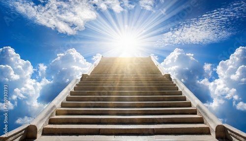 stairway leading up to heavenly sky toward the light
