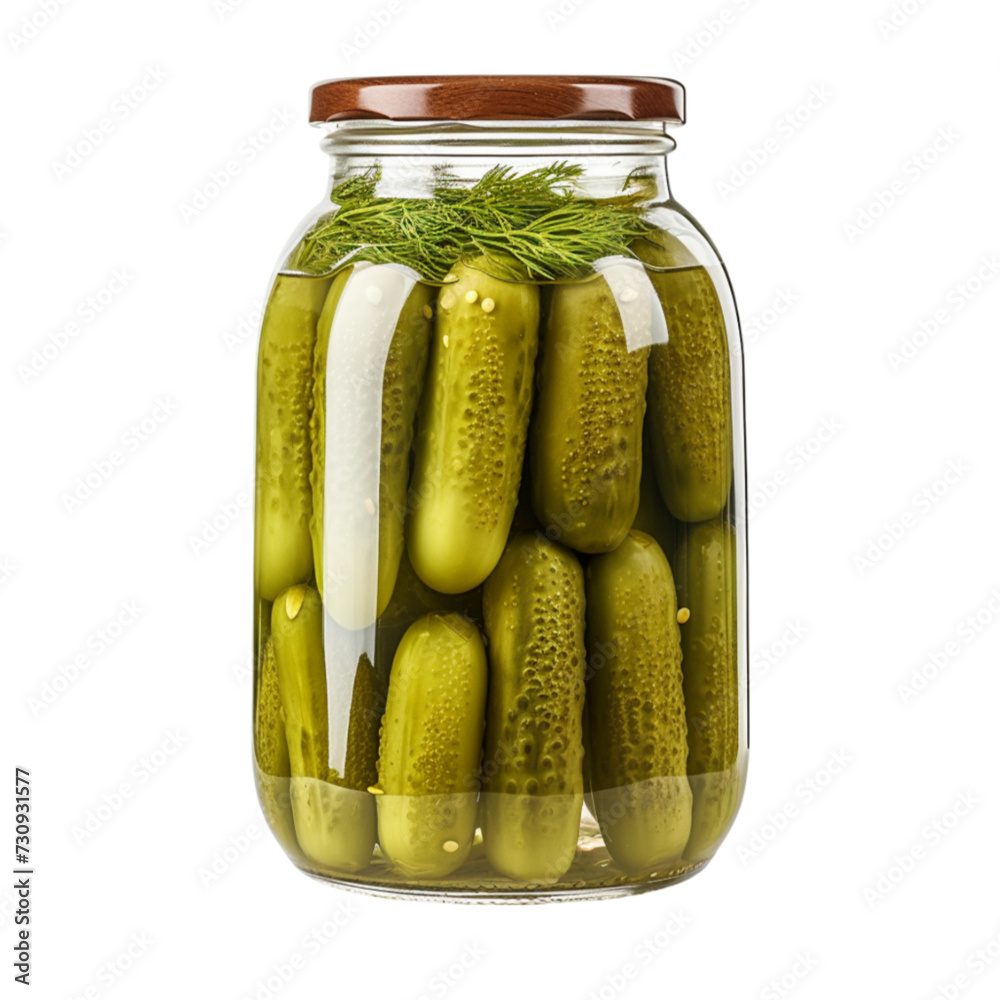 pickled gherkins in a jar isolated on white background. With clipping path. pickled gherkins in a jar isolated on white background. With clipping path.