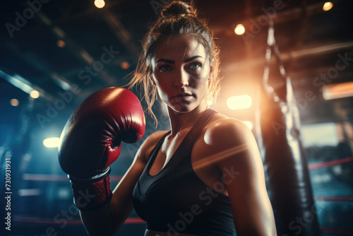 Female Boxer do boxing training with punchbag on gym © Kien