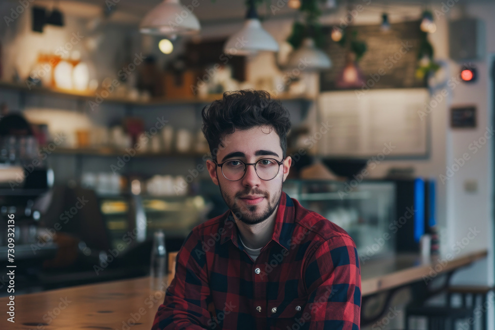 Man With Glasses Sitting at Bar - Casual Lifestyle, Socializing, Pub Setting