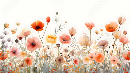 Fototapeta Naklejka Na Ścianę i Meble -  watercolor meadow flowers borders with long stems