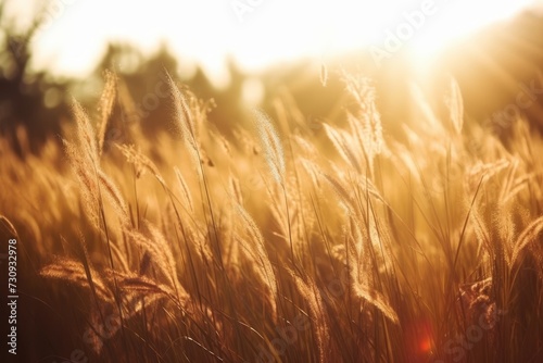 Wild grasses in a field at sunset. Beautiful autumn landscape