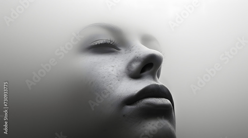 black and white photo of a female face through a layer of fog © Lin_Studio