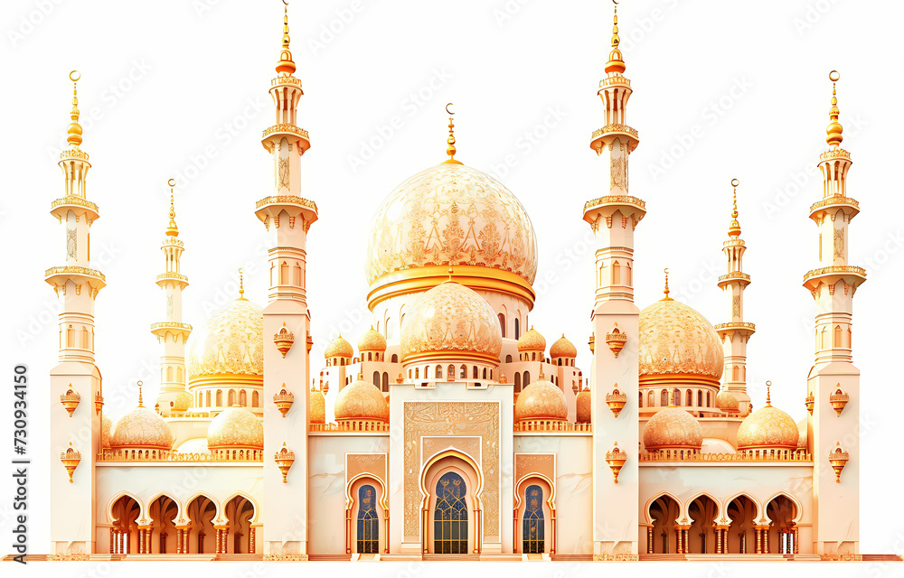 Obraz premium A gold islamic mosque building on a white background