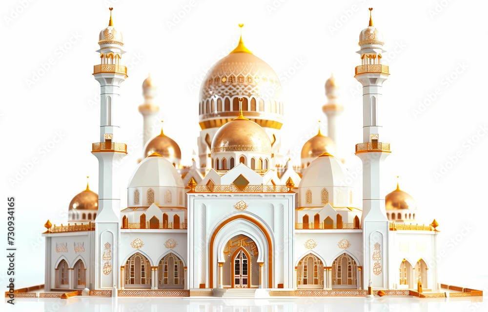 A gold islamic mosque building on a white background