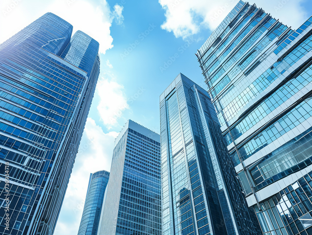 Modern skyscrapers on the background of the blue sky. 3d rendering