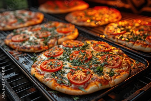 View inside the oven tray baking pizza professional advertising food photography