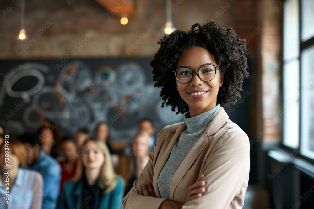 Woman Standing in Front of Group of People, Leadership in Action