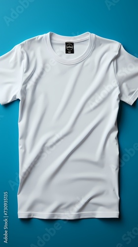 Top view of a white T-shirt mockup on a solid background