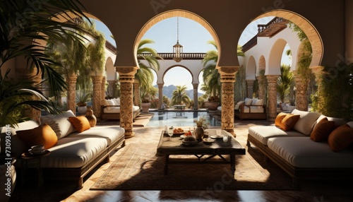 A traditional Moroccan riad with an inner courtyard