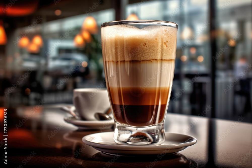 Delicious Caffee Latte in a Clear Glass at a Trendy Cafe Delicious Caffee Latte in a Clear Glass at a Trendy Cafe