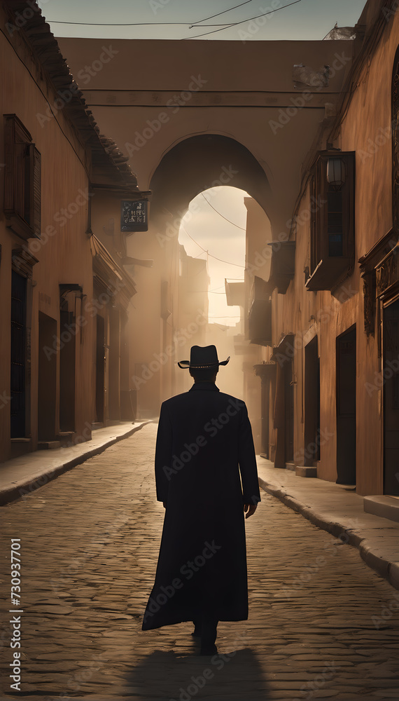 silhouette of a person in the town silhouette of a person in the town