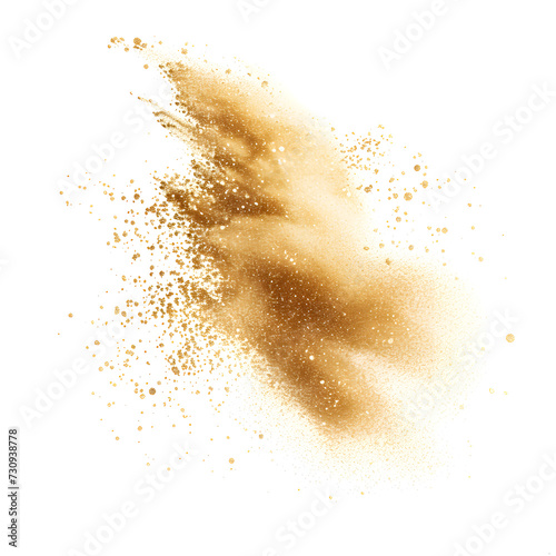 golden powder fall off isolated on white background