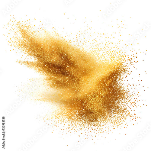 golden powder fall off isolated on white background