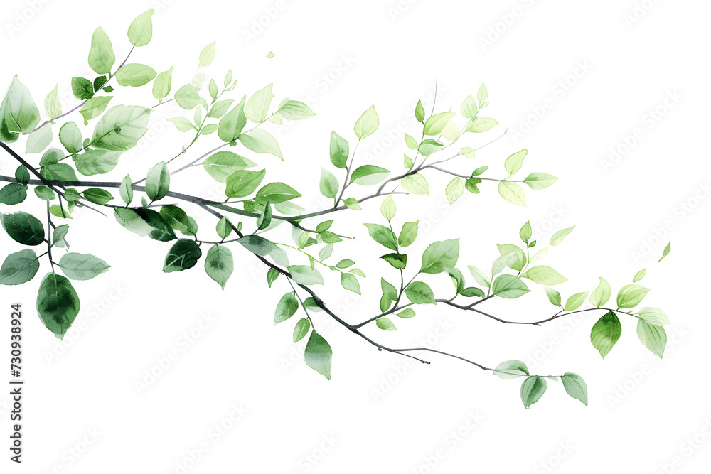 watercolor leaves illustration of branches on white background watercolor leaves illustration of branches on white background