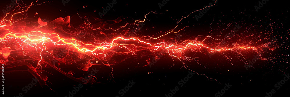 Lightning illustration, colorful wide format image on black background.  - obrazy, fototapety, plakaty 
