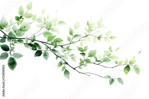 watercolor leaves illustration of branches on white background 