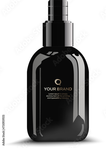 Round black plastic jar with black lid for 
cosmetics - body cream, butter, scrub, bath salt, gel, shampoo, 
skin care, liquid soap