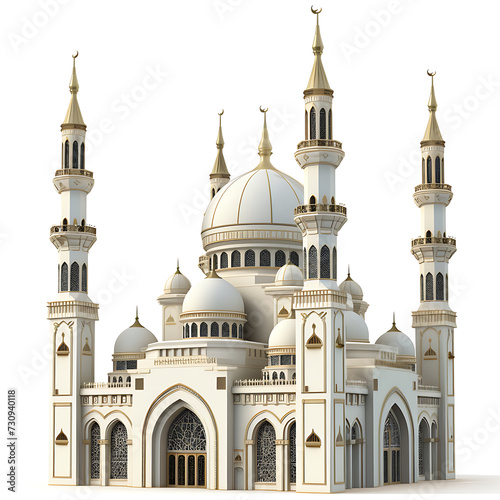3d muslim mosque one white background
