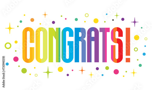 Congratulations banner printable, card, poster, logo, word, text, greeting, wishes message for congratulations graduates, winner, business, success, wedding, baby, ad, post, confetti isolated on white