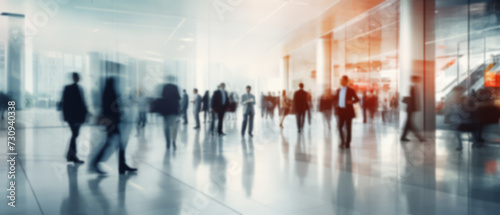A Blur defocus Background of businesspeople walking crowded building office area