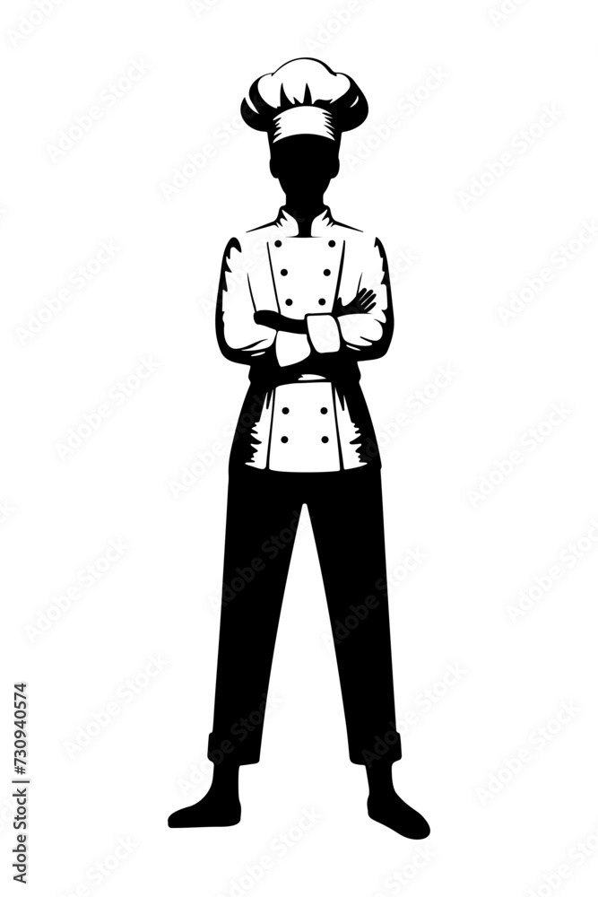 Woman Chef portrait silhouette clip art. Flat vector illustration