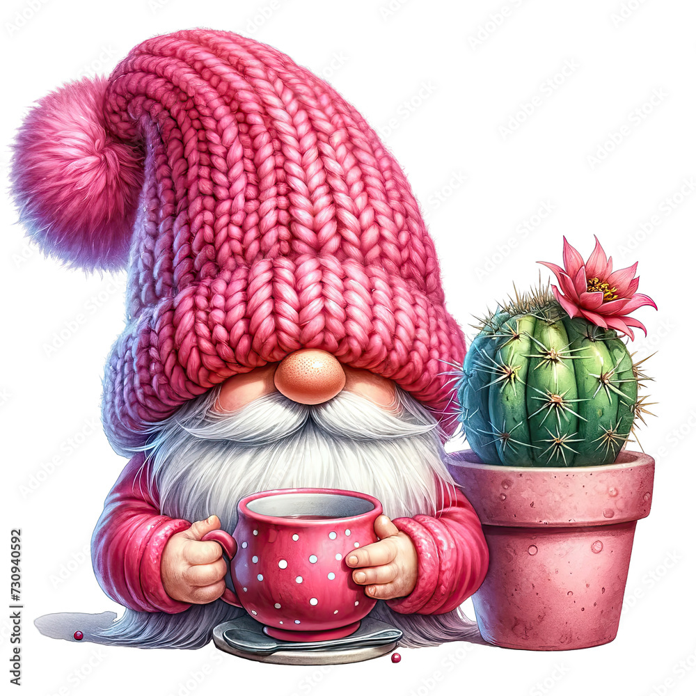 Cute Cactus Gnome Clipart, Watercolor Gnome Cactus Lover, Colorful Cacti Gnomes