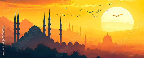 Silhouette silhouette of the muslim mosque and sunset © Jameel