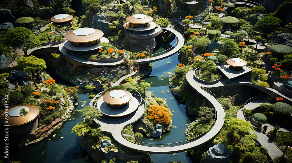 Futuristic fantasy AI and environmental city space Futuristic fantasy AI and environmental city space