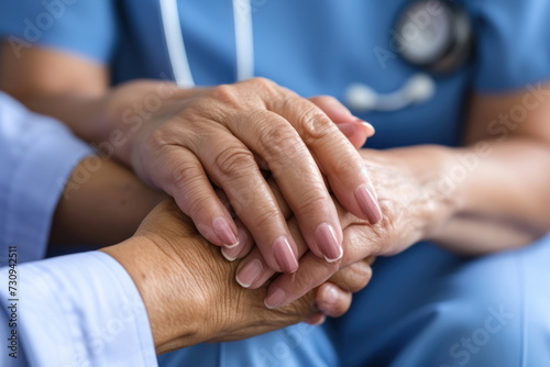 Nurse holding hands with patient, support and healthcare concept © waranyu