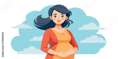 Happy and healthy pregnancy concept. Pregnant woman doing yoga exercises for health and relaxation. Illustration vector isolated on white