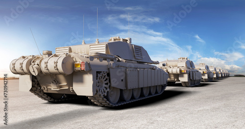 Tanks Moving Forward, Unstoppable and Bold. Total Destruction. War Related 3D Render.
