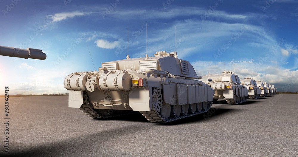 Tanks Clearing the Path Ahead. Tanks Slowly Moving Forward. War Related 3D Render.