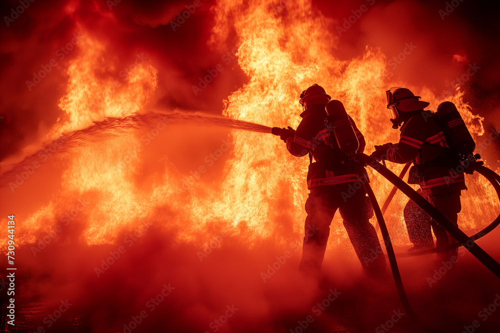 Strażacy próbują ugasić wielki pożar
 - obrazy, fototapety, plakaty 