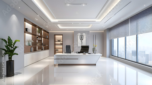 A large bright office space in a minimalist style