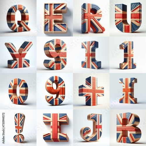 United Kingdom letters shape 3D wooden Lettering Typeface. AI generated illustration