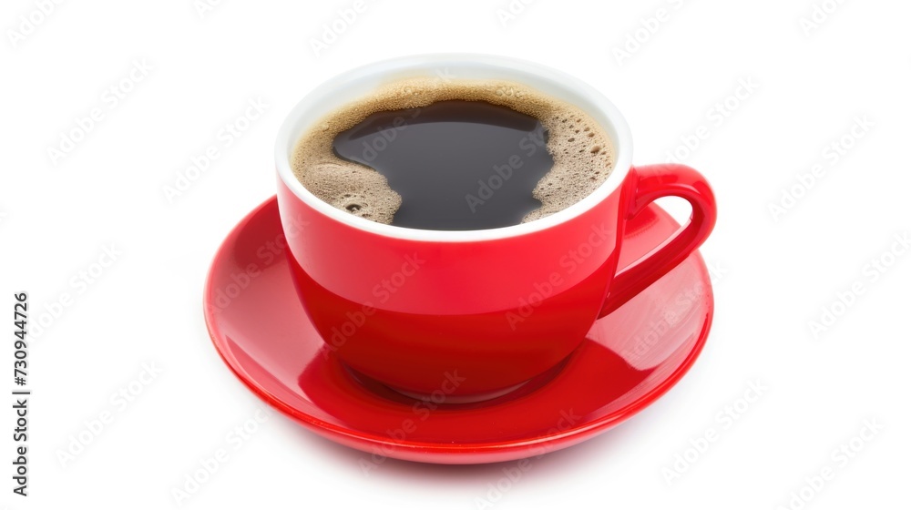 A red cup of coffee on a saucer A red cup of coffee on a saucer
