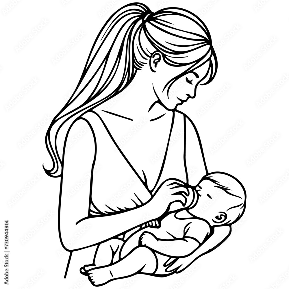 Bottle Feeding Sketch Drawing. Bottle Feeding Sketch Drawing.